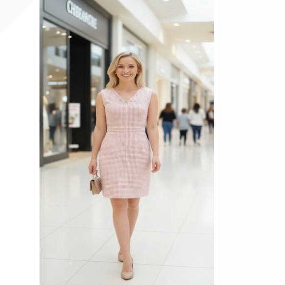 J. Crew Factory Dresses & Skirts - JCrew $158 V-Neck Seersucker Dress Gingham Size  8P Brilliant Peony Ivory